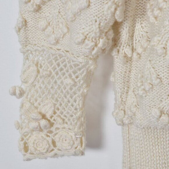 Vintage Braemar Knitted By Hand Cream Crochet High Neck Wool Blend Sweater Med - Picture 7 of 8